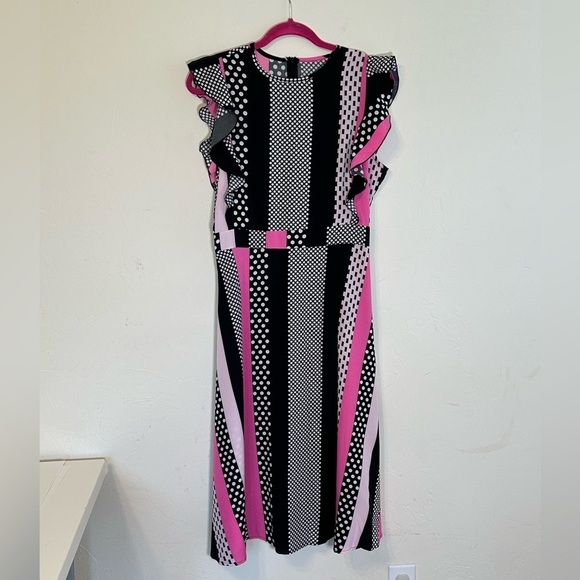 NWOT Women’s polka dot/stripe multi color dress Sz. M - Picture 1 of 13